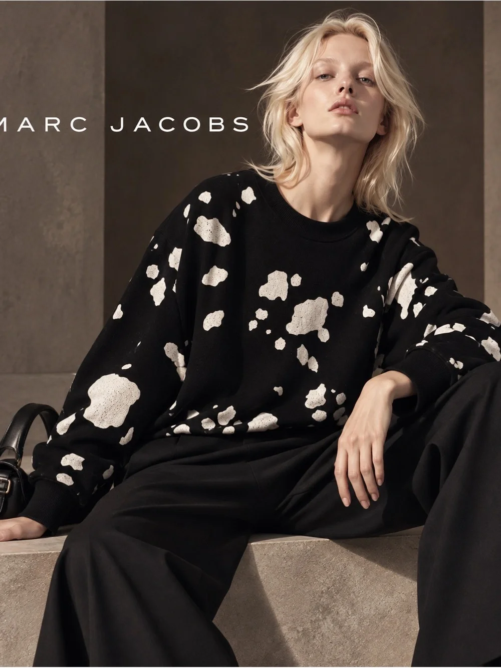 Marc Jacobs Black Crewneck Sweater with White Splatter Print